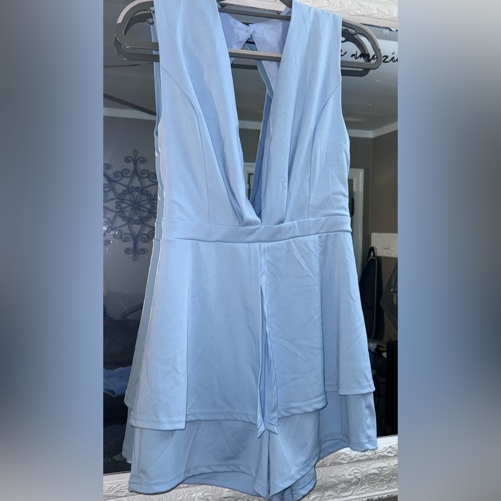 New Baby Blue open from shorts romper